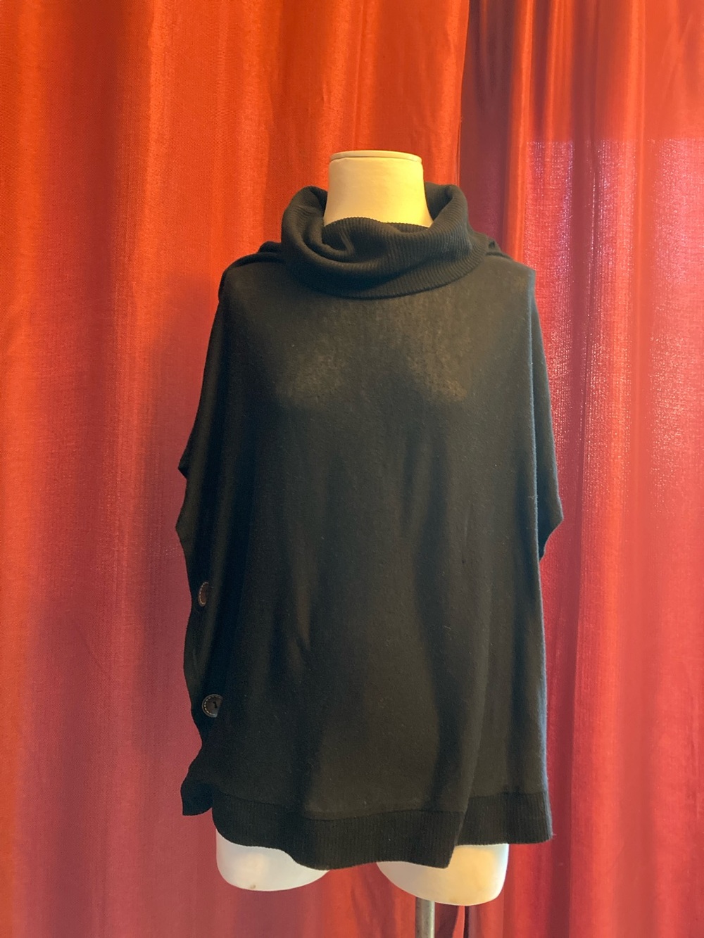 Color Swatch Black Cowl Neck Women's Sweater Poncho